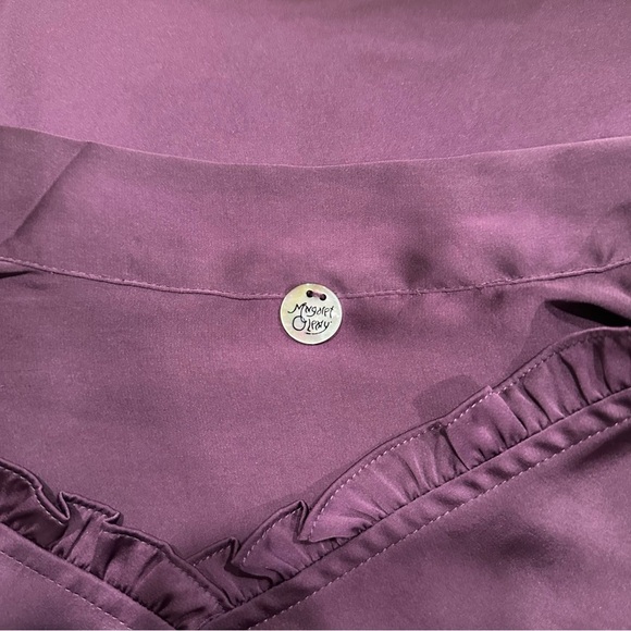 Margaret O'Leary Purple Tie Neck Blouse Large Long Sleeve Designer Luxury READ - Picture 2 of 8